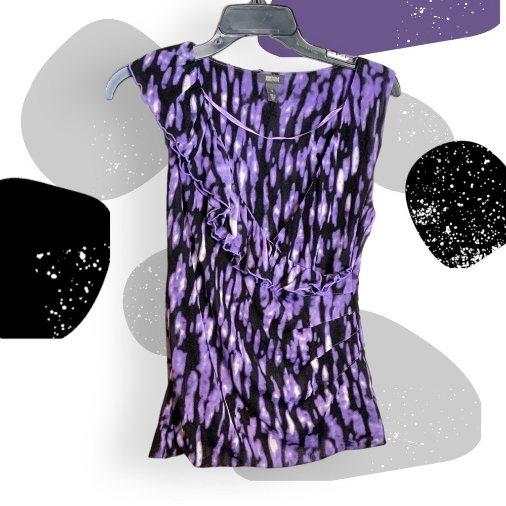 Kenneth Cole Reaction Purple, Black, White Sleeveless Blouse Wm M